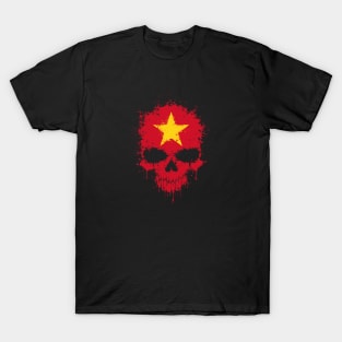 Chaotic Vietnamese Flag Splatter Skull T-Shirt